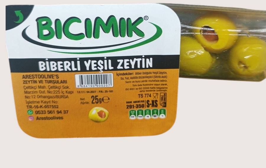 Biberli Yeşil Zeytin 25 Gram x 40 Adet
